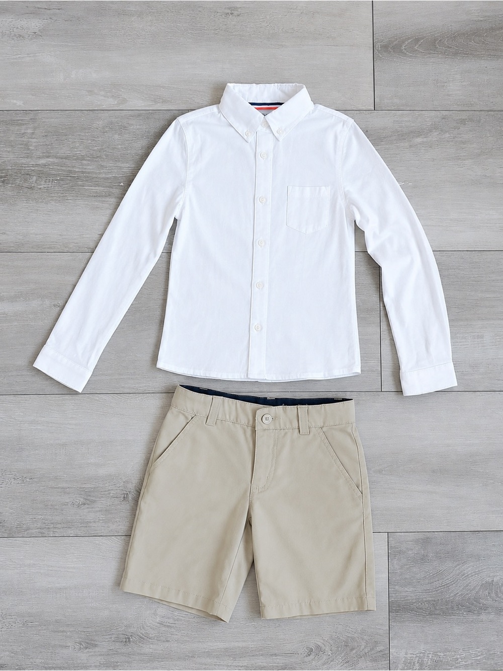 French Toast Shirt & Shorts Set Size 6/7 White Khaki